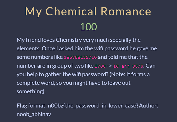 My Chemical Romance Challenge Description